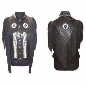 A.M. Bernardo Native Fringed Genuine Leather Black